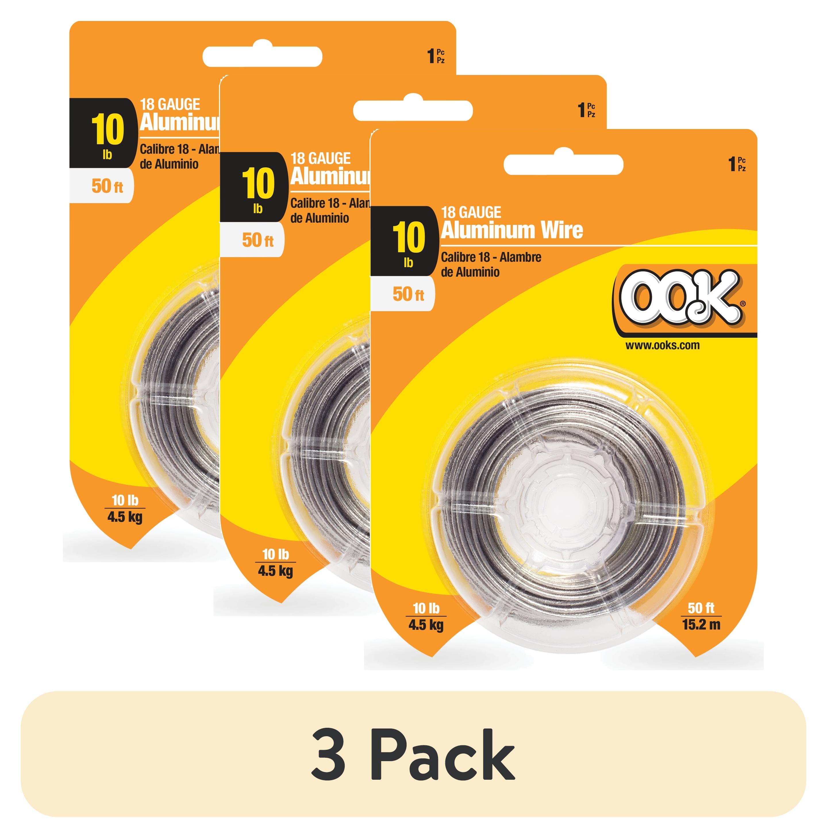 (3 pack) OOK Aluminum Hanging Wire, 50FT, 10LB, 18 Gauge Wire, Silver, 1 Pack